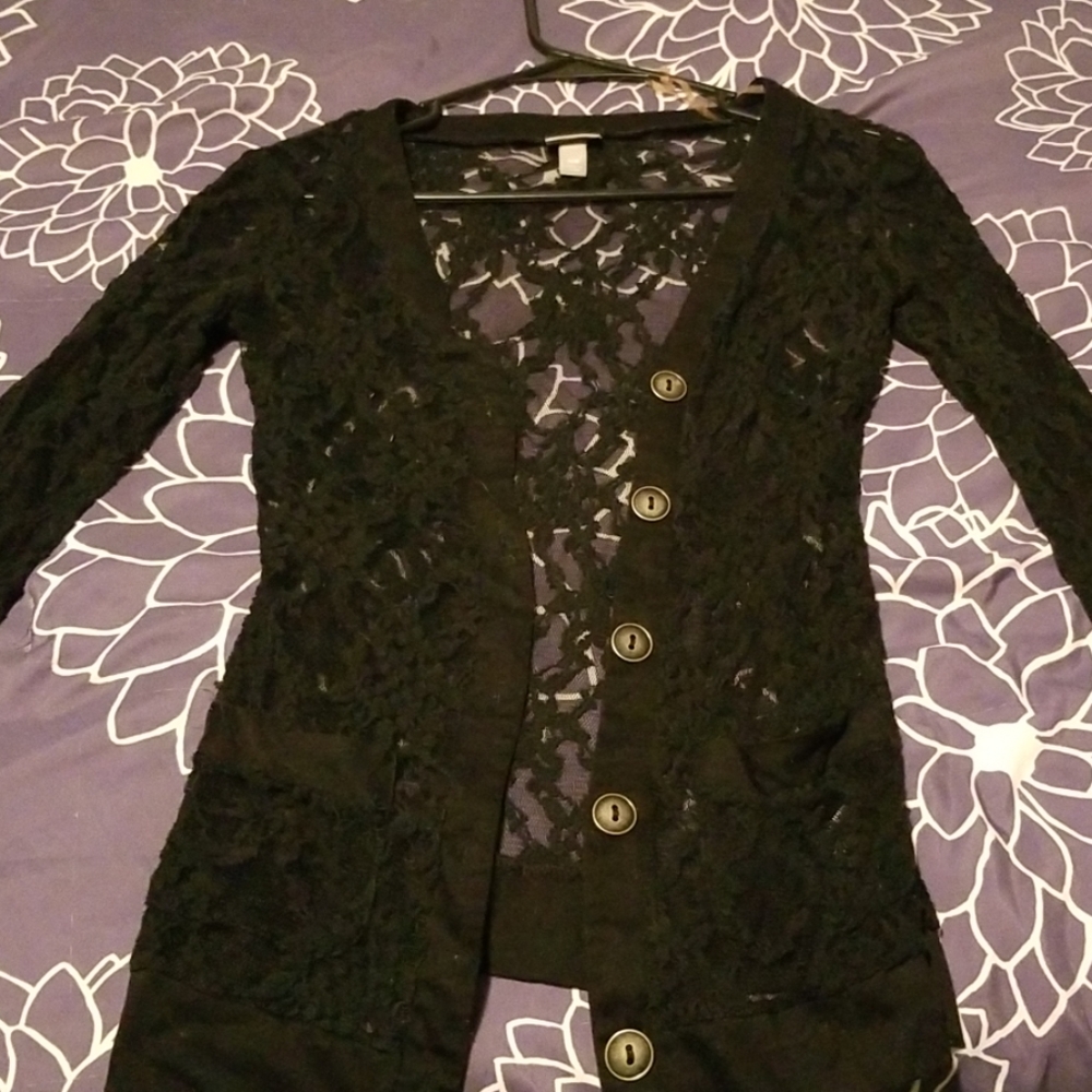 Black Lace button cardigan with pockets